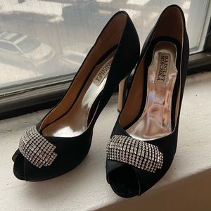 Badgley Mischka black rhinestone pumps
